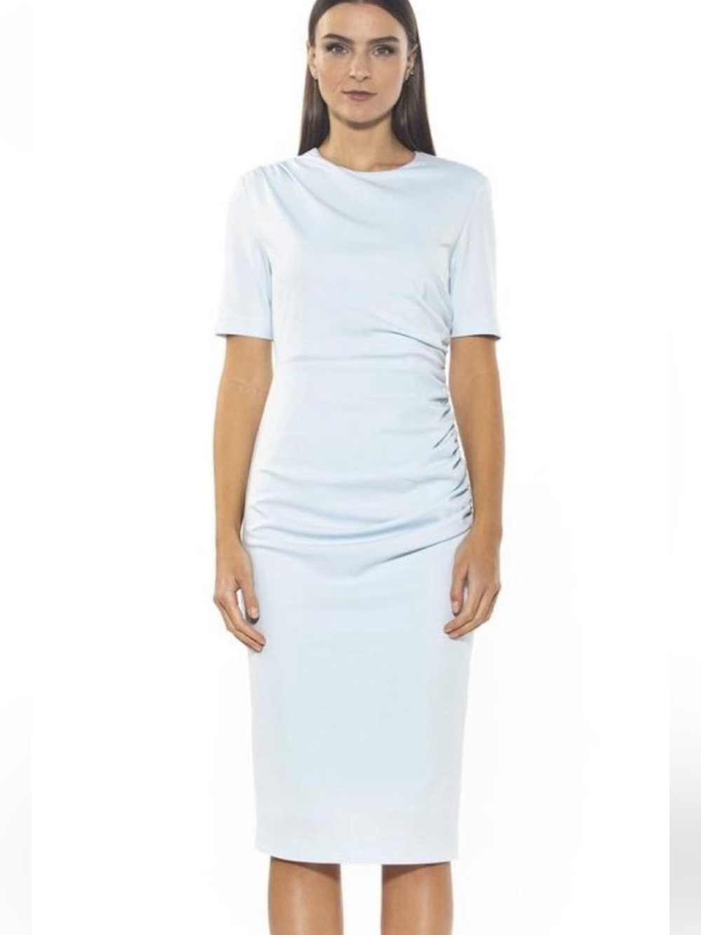 Alexia Admor Cataleya Draped Midi Sheath Dress Blue Size Small